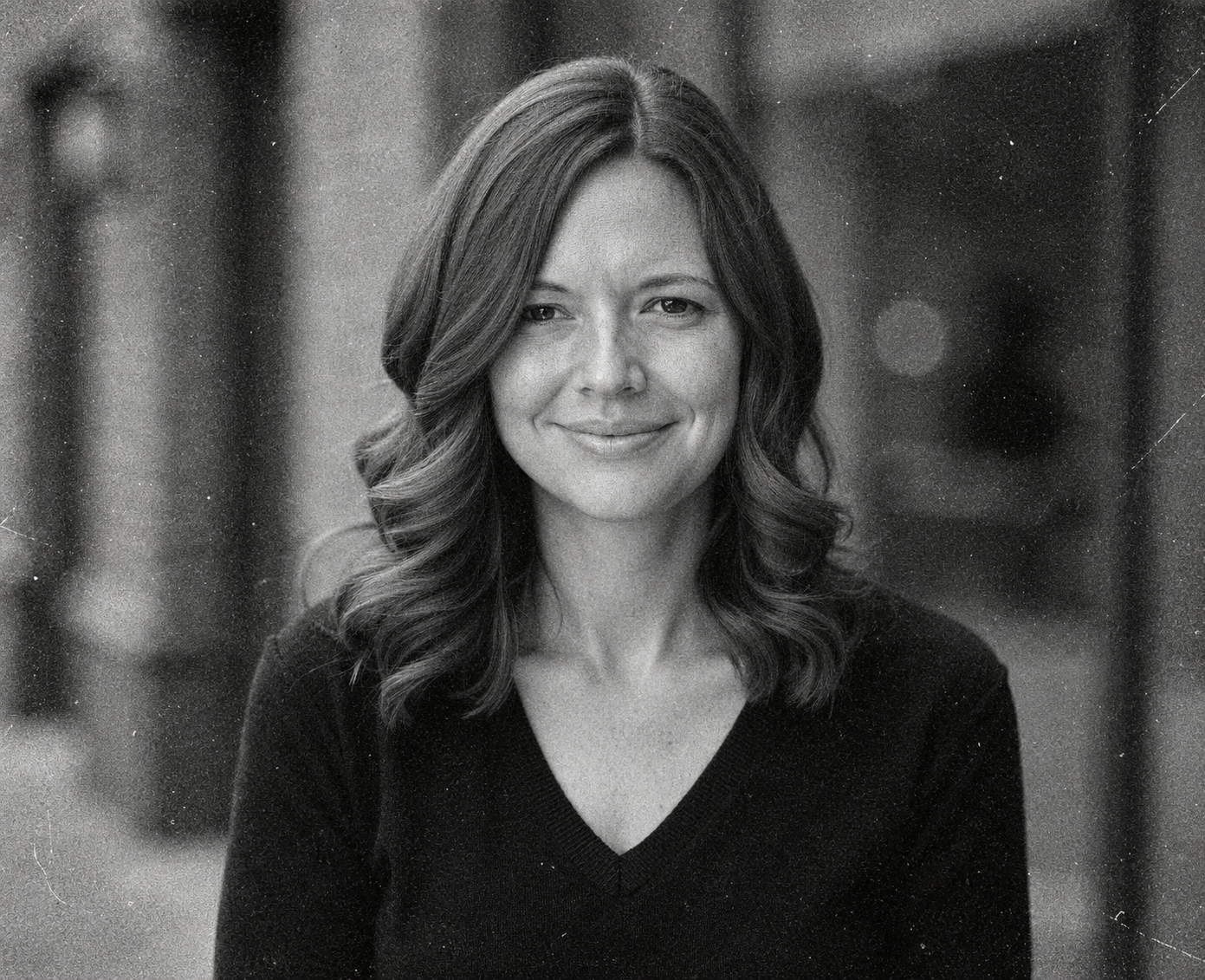 Black and white portrait of Heather Stokes