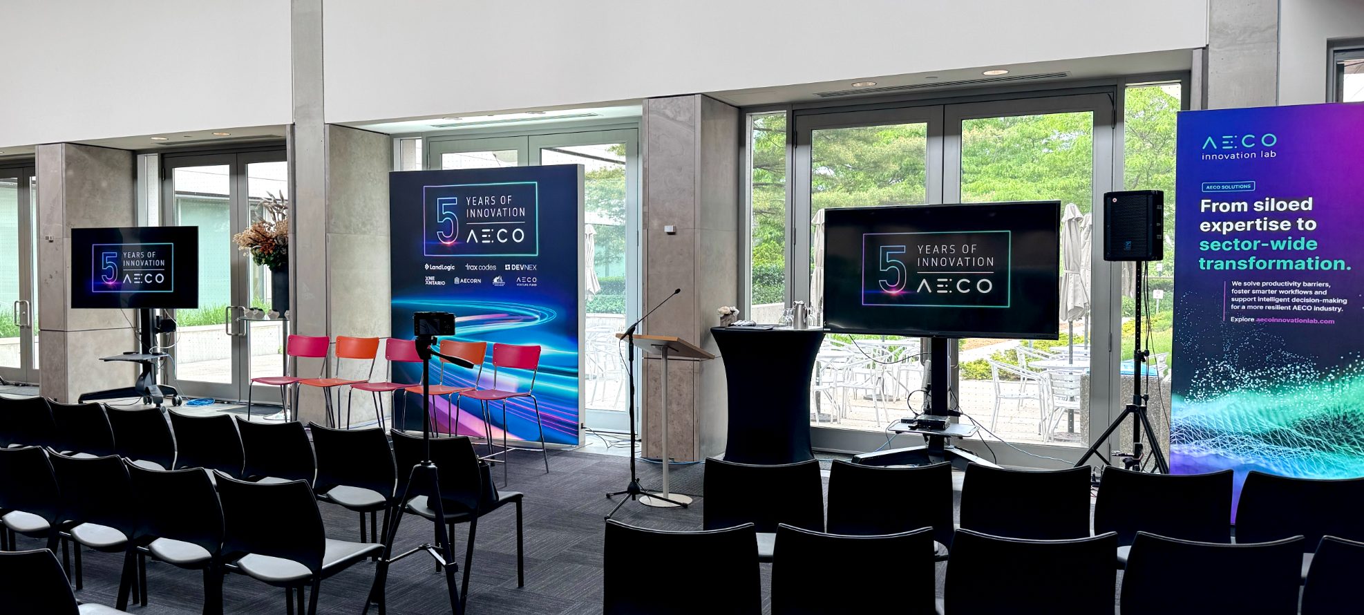 AECO 5 years of innovation event space set up for the panel