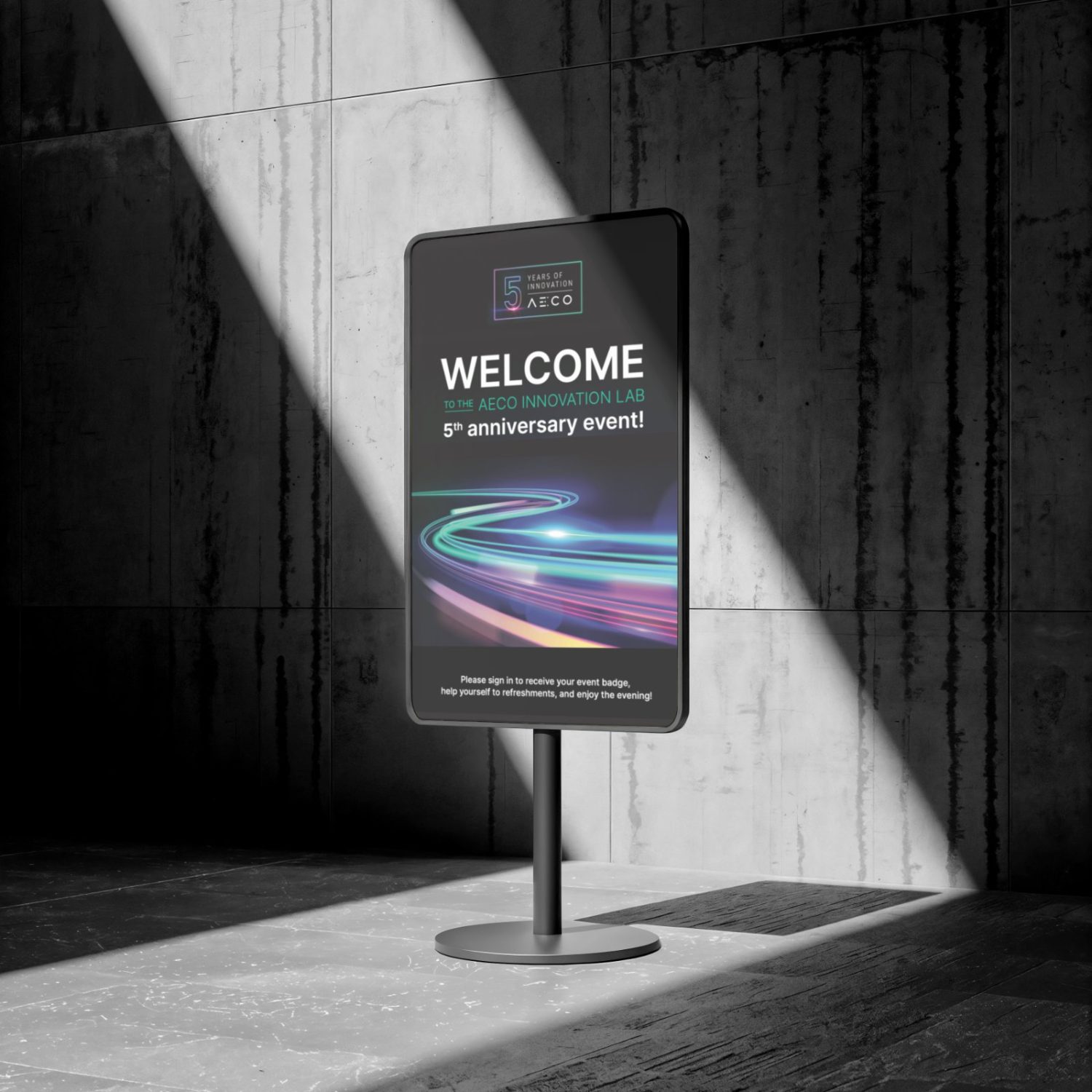AECO Innovation Lab 5th anniversary welcome sign