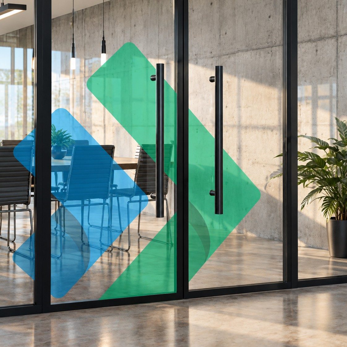 LandLogic branding on glass conference room doors