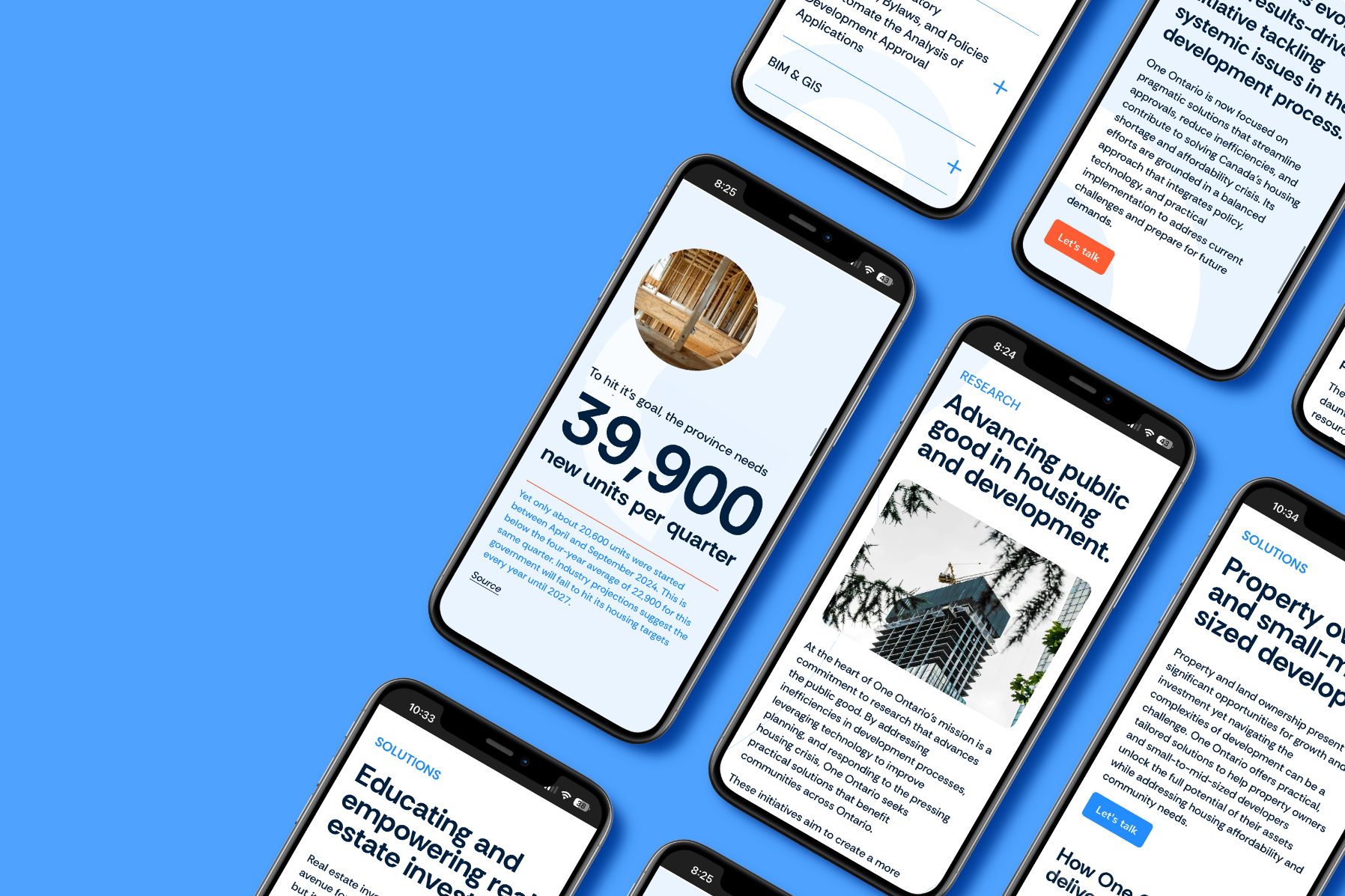 One Ontario mobile pages on a blue background