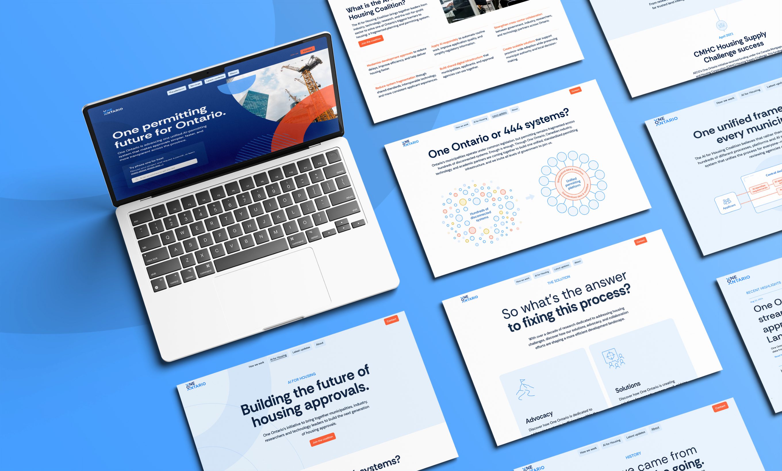 One Ontario website pages laid out with a laptop
