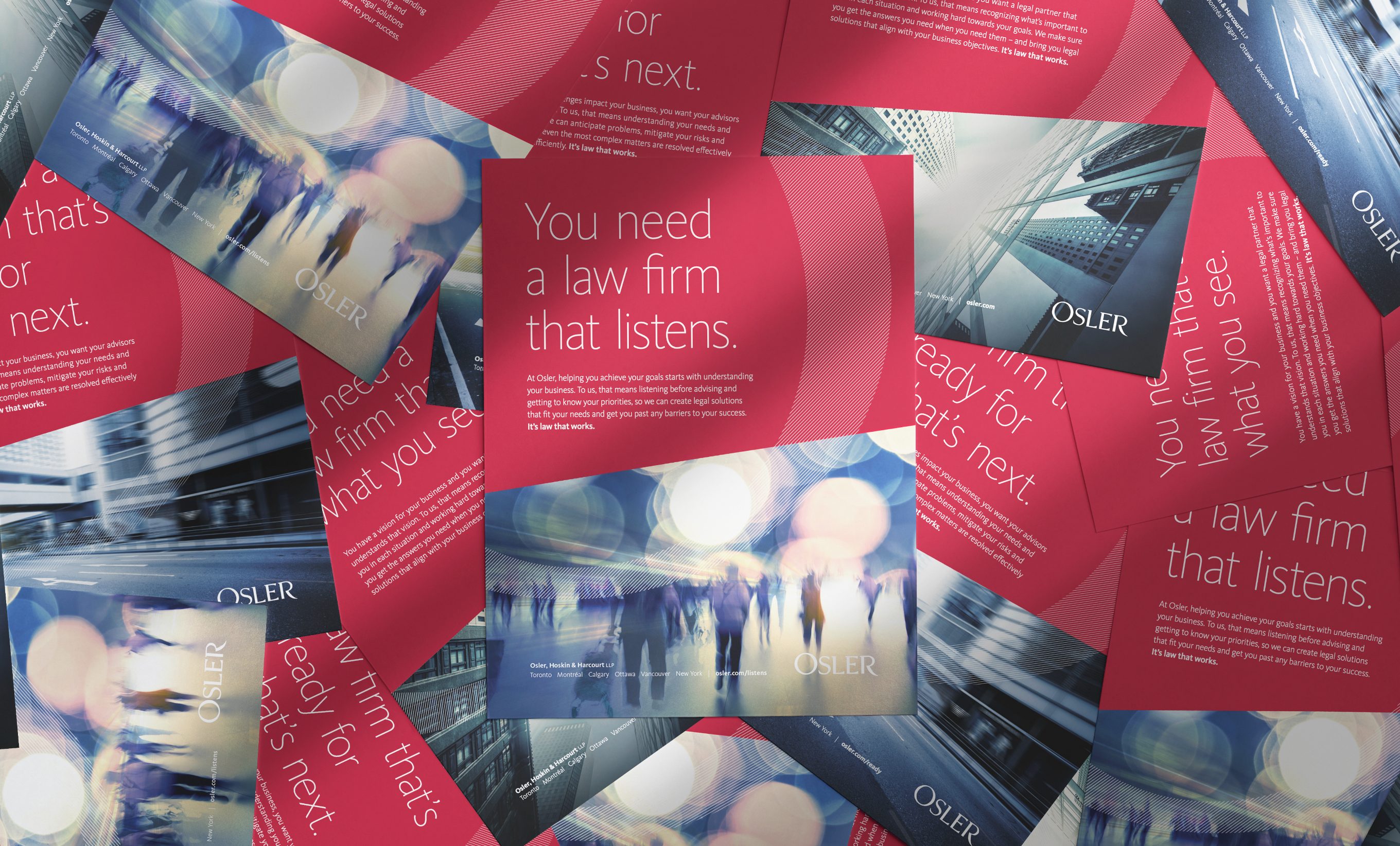 Osler brand campaign ads spread across a surface