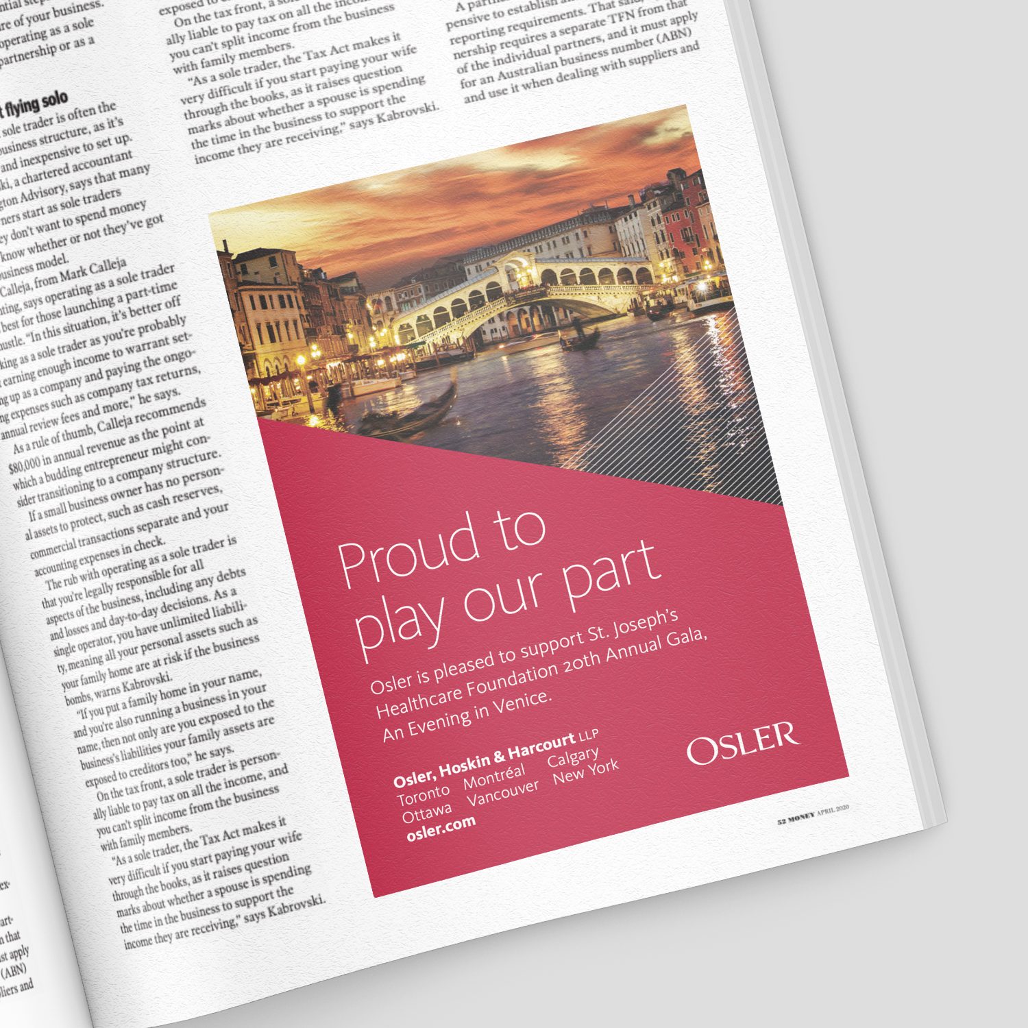 Osler Proud to play our part magazine ad